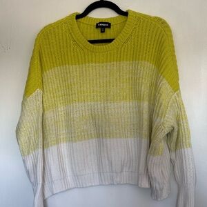Express Women's Yellow and White Ombre Crewneck Sweater